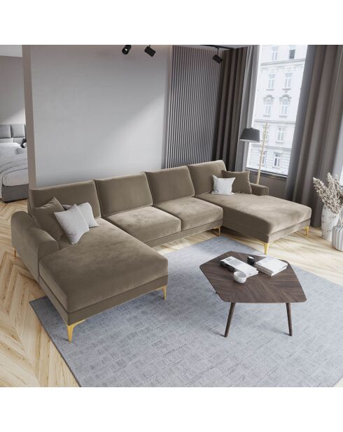 Canapé Panoramique Velvet 6 places Madara beige - 334x182x90 cm