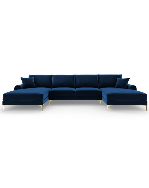 Canapé Panoramique Velvet 6 places Madara bleu roi - 334x182x90 cm
