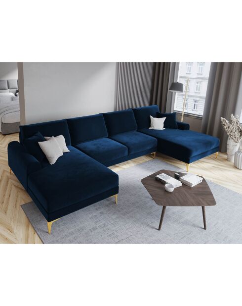 Canapé Panoramique Velvet 6 places Madara bleu roi - 334x182x90 cm