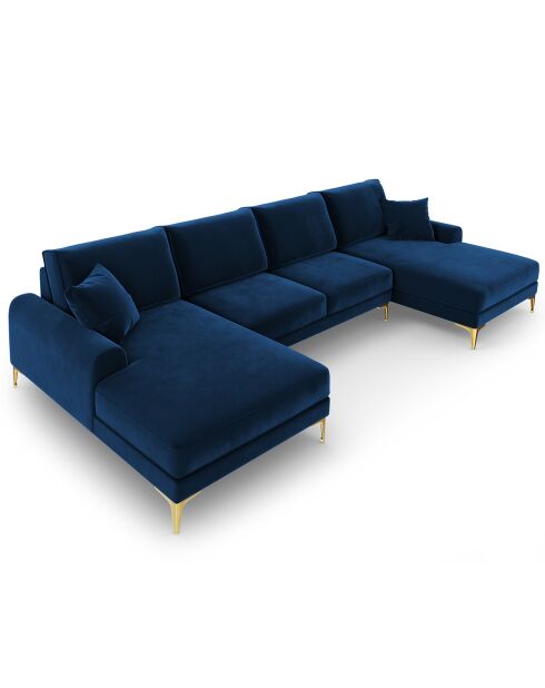 Canapé Panoramique Velvet 6 places Madara bleu roi - 334x182x90 cm