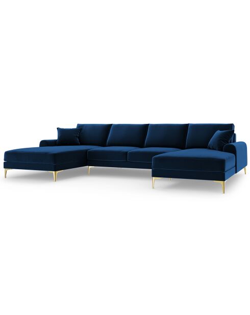 Canapé Panoramique Velvet 6 places Madara bleu roi - 334x182x90 cm