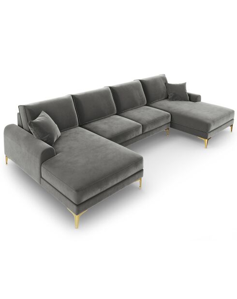 Canapé Panoramique Velvet 6 places Madara gris - 334x182x90 cm