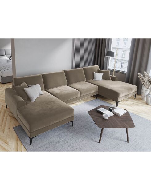 Canapé Panoramique Velvet 6 places Madara beige - 334x182x90 cm