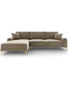 Canapé d'angle gauche Velours 5 places Madara beige - 254x182x90 cm