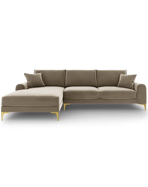 Canapé d'angle gauche Velours 5 places Madara beige - 254x182x90 cm