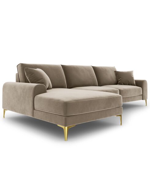 Canapé d'angle gauche Velours 5 places Madara beige - 254x182x90 cm