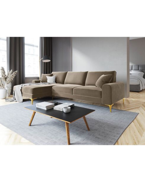 Canapé d'angle gauche Velours 5 places Madara beige - 254x182x90 cm