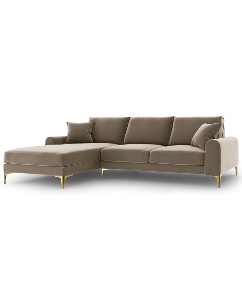 Canapé d'angle gauche Velours 5 places Madara beige - 254x182x90 cm