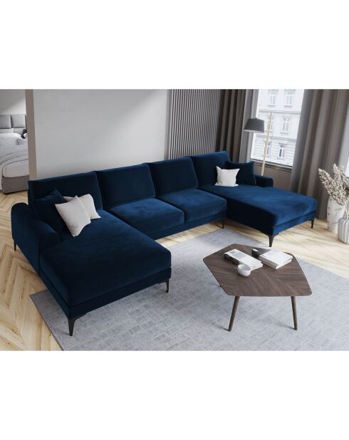 Madara Royal Blue 6-zits fluwelen panoramische bank - 334x182x90 cm