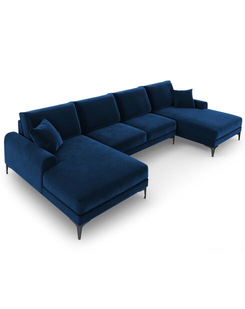 Madara Royal Blue 6-zits fluwelen panoramische bank - 334x182x90 cm