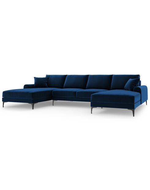 Madara Royal Blue 6-zits fluwelen panoramische bank - 334x182x90 cm