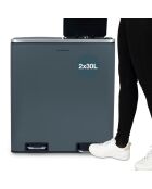 Poubelle de tri à pédale gris foncé - 2x30L