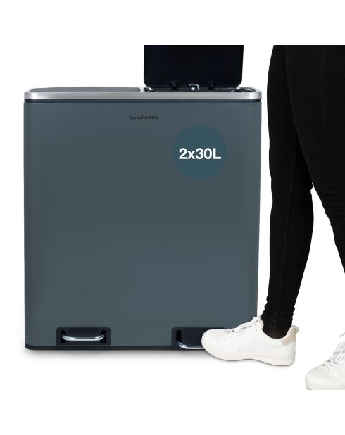 Poubelle de tri à pédale gris foncé - 2x30L