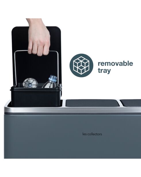 Poubelle de tri à pédale gris foncé - 3x18L