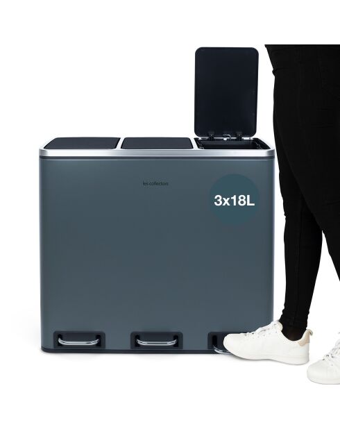 Poubelle de tri à pédale gris foncé - 3x18L