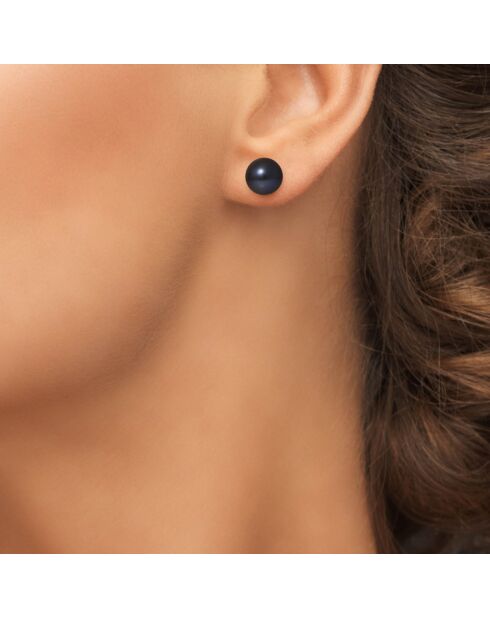 Prestige oorbellen in geelgoud en zoetwaterparels met zwarte tahiti-knopen Ø 11-12 mm