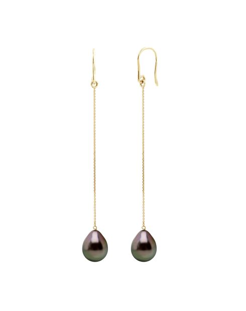 Tropfenohrringe aus Gelbgold und Tahiti-Birne