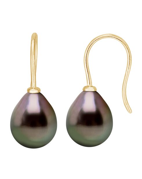 Geelgouden en Tahitiaanse peerpareloorbellen