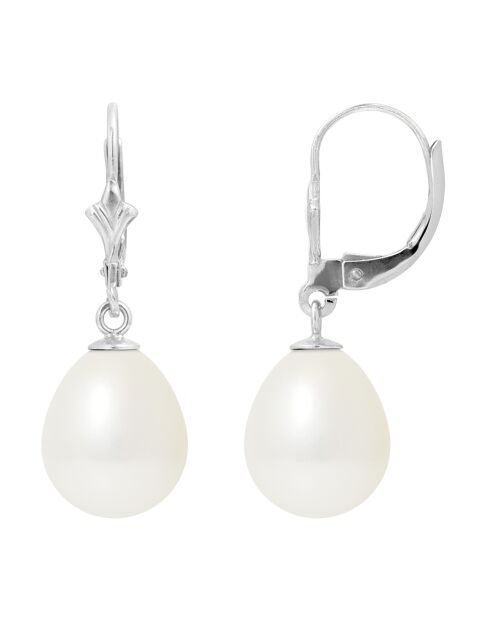 Boucles d'Oreilles en Or blanc & Perles d'Eau Douce poires blanc naturel