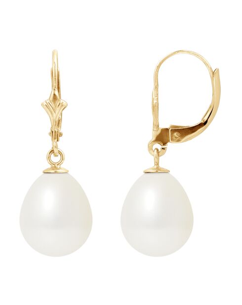 Boucles d'Oreilles en Or jaune & Perles d'Eau Douce poires blanc naturel