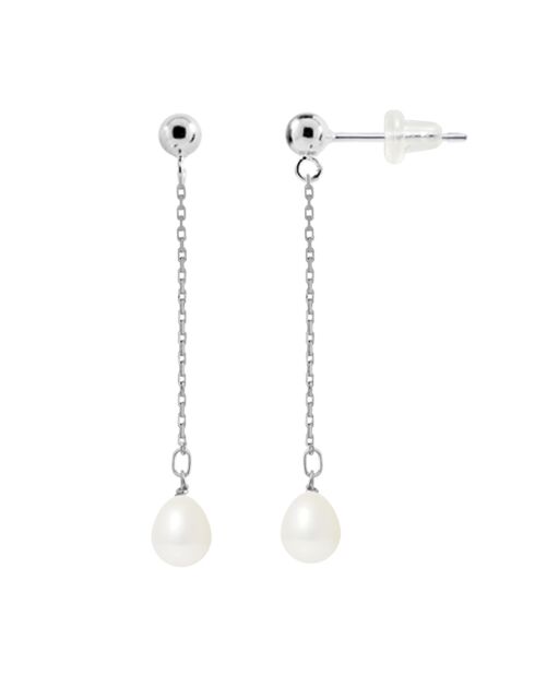 Tropfenohrringe aus Weißgold und Süßwasserperlen mit natürlichen weißen Birnenperlen