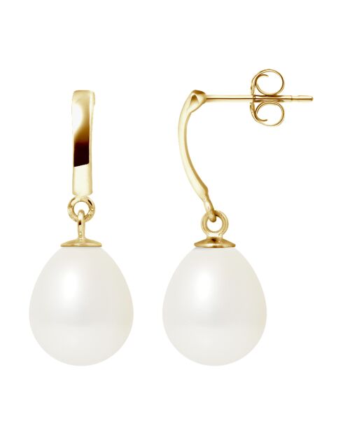 Süßwasserperlenohrringe aus Gelbgold und natürlicher weißer Birne