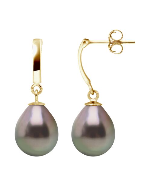 Geelgouden en peervormige Tahitiaanse pareloorbellen