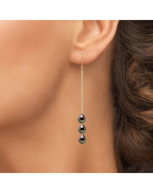 Tahiti-Perlenohrringe aus Gelbgold und Birne