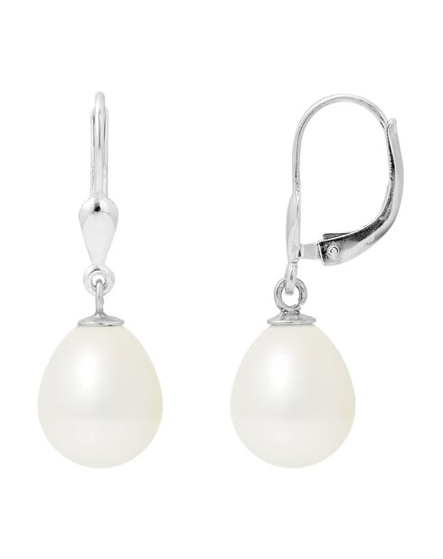 Süßwasserperlenohrringe aus Weißgold und natürlicher weißer Birne