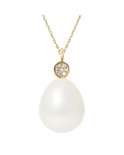 Collier Prestige en Or jaune, Diamants 0.02 ct & Perle d'Eau Douce poire blanc naturel