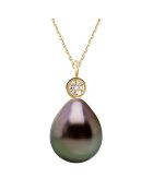 Prestige halsketting in geelgoud, 0.02 ct diamanten en Tahitiaanse perenparel