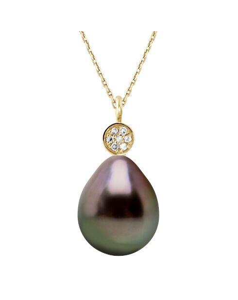 Prestige-Halskette aus Gelbgold, 0,02 ct Diamanten und Tahiti-Birnenperle