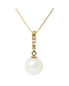 Prestige halsketting in geelgoud, 0.03 ct diamanten en natuurlijke witte ronde zoetwaterparel
