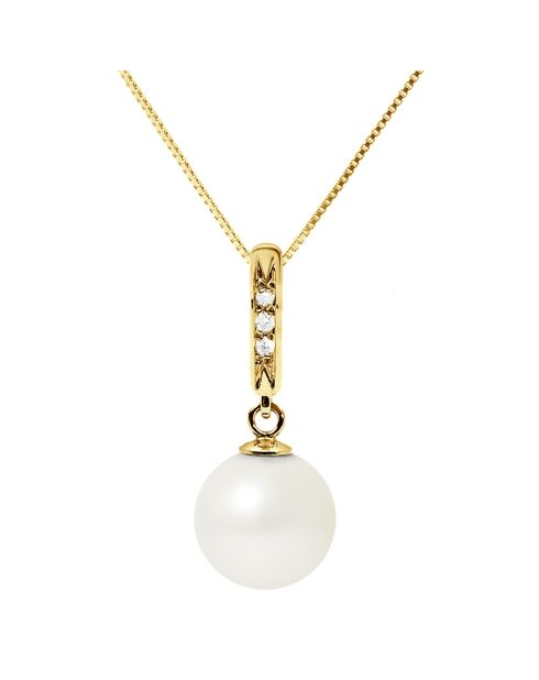 Prestige halsketting in geelgoud, 0.03 ct diamanten en natuurlijke witte ronde zoetwaterparel