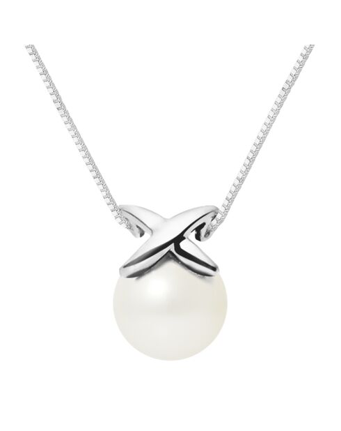 Prestige-Halskette aus Weißgold und natürlicher weißer runder Süßwasserperle
