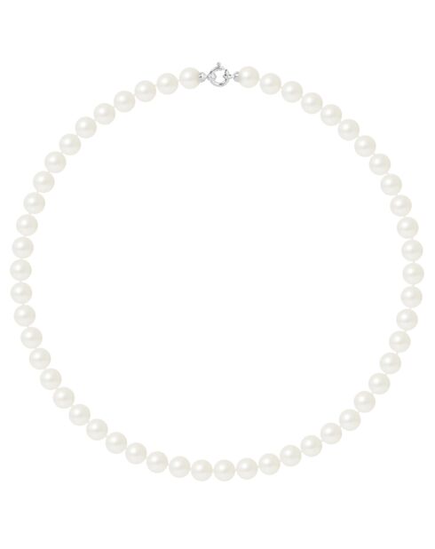 Collier Rang en Or blanc & Perles d'Eau Douce rondes blanc naturel Ø 8-9 mm