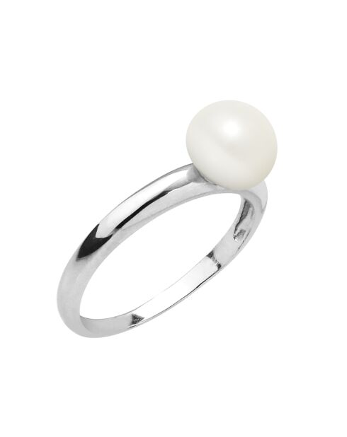 Natürlicher weißer Knopfring aus Weißgold und Süßwasserperlen