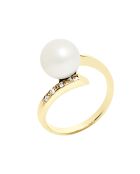 Bague Joaillerie en Or jaune, Diamants 0.04 ct & Perle d'Eau Douce ronde blanc naturel