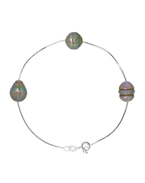 Brazalete de plata rodiada y perlas tahitianas rodeadas