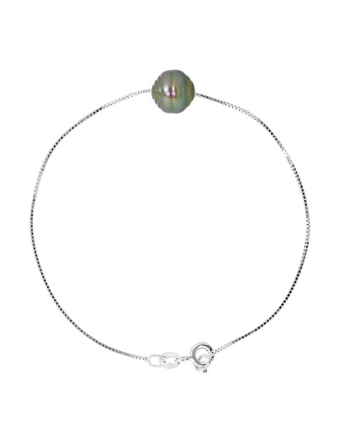 Pulsera de plata rodiada y perla de Tahití en círculo
