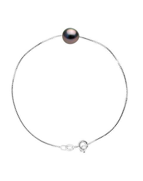 Armband in gerhodineerd zilver en ronde Tahitiaanse parel