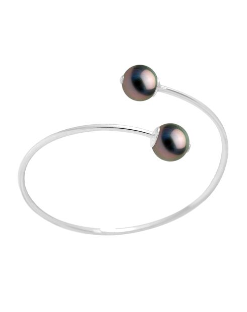 Prestige-Armband Toi & Moi aus rhodiniertem Silber und runden Tahitiperlen