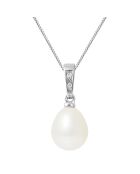 Anhänger aus Weißgold, 0,02 ct Diamanten und natürliche Süßwasserperle mit weißer Birne