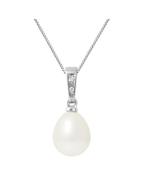 Anhänger aus Weißgold, 0,02 ct Diamanten und natürliche Süßwasserperle mit weißer Birne