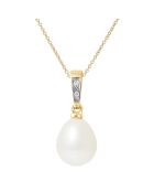 Anhänger aus Gelbgold, 0,02 ct Diamanten und natürliche weiße Birnen-Süßwasserperle