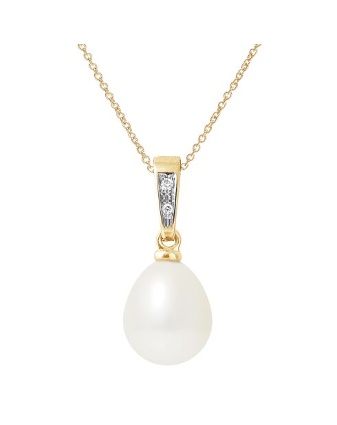 Anhänger aus Gelbgold, 0,02 ct Diamanten und natürliche weiße Birnen-Süßwasserperle