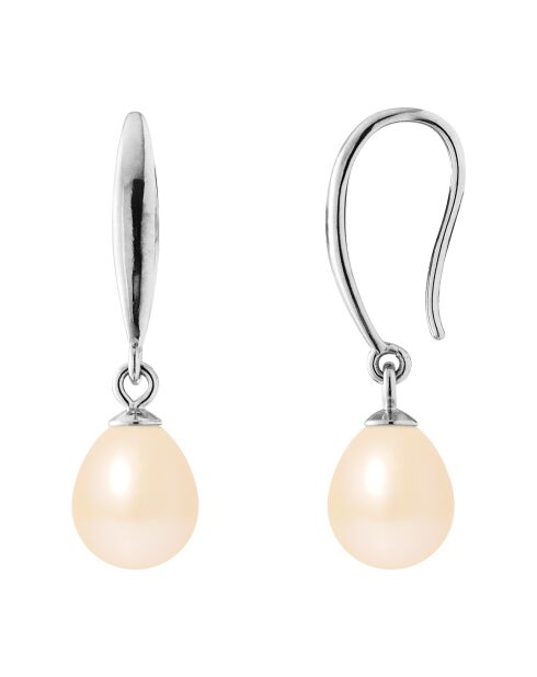 Gerhodineerde zilveren oorbellen met natuurlijke roze peerzoetwaterparels