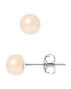 Pareloorbellen van gerhodineerd zilver en zoetwater met natuurlijke roze knopen Ø 6-7 mm