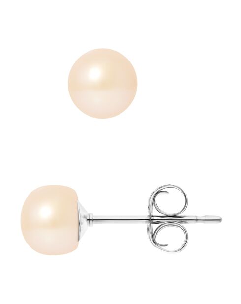 Pareloorbellen van gerhodineerd zilver en zoetwater met natuurlijke roze knopen Ø 6-7 mm