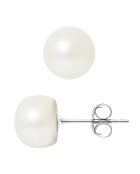 Boucles d'Oreilles en Argent rhodié & Perles d'Eau Douce boutons blanc naturel Ø 9-10 mm